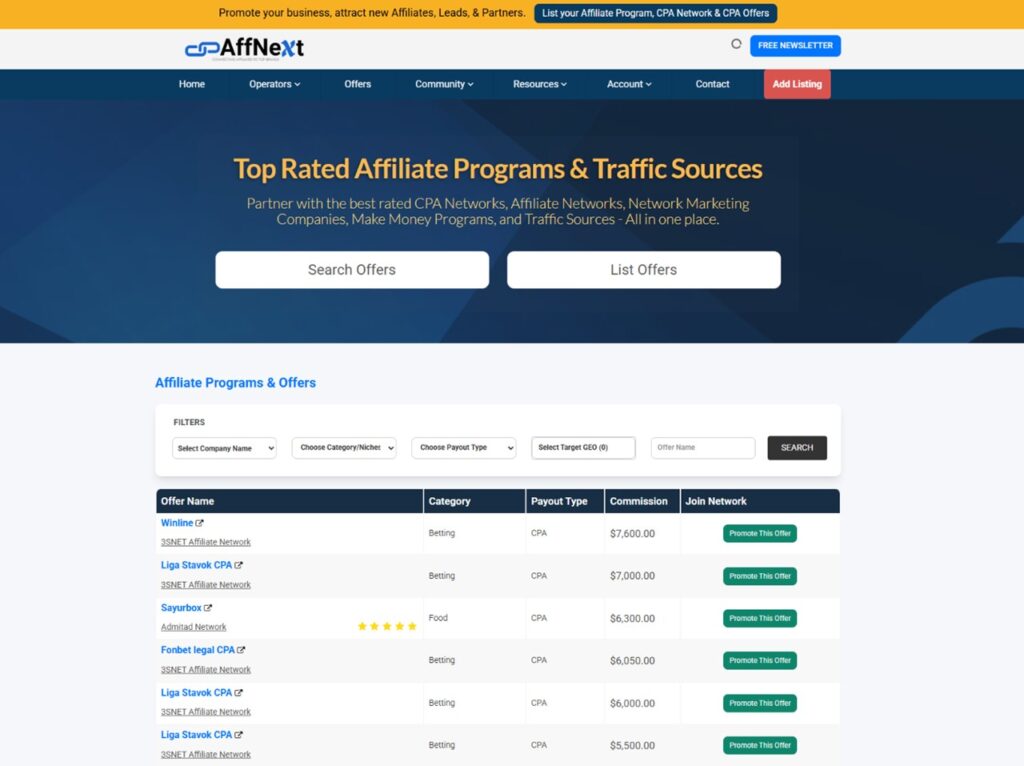 CPA сервис Affnext 
